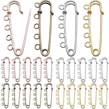 Jdesun Large Safety Pins, 20pcs Heavy Duty Alloy Pins With 5 Loops for Blankets, Skirts, Knitted Fabric, Crafts - Gold, Silver, Antique Bronze, Rose Gold, 50x15mm.
