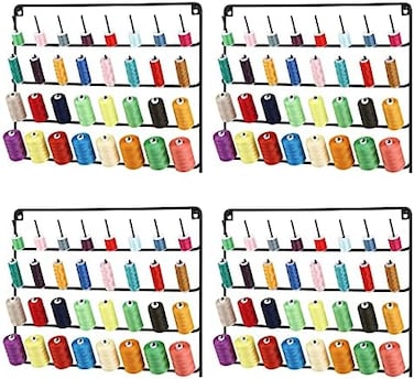 OYEAL 4 Pack SewingEmbroidery Thread Rack Wall-Mounted Metal Sewing Organizer with Hanging Tools, Large Thread Organizer, 32-Spool.
