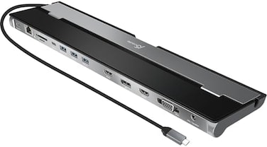j5create JCD543 USB-C Triple Display Docking Station, includes 2x HDMI ports and 5x USB ports, Silver and Black.