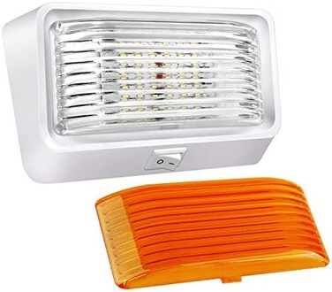 مصباح BlueFire فائق السطوع LED للشرفة RV، مصابيح خارجية RV، مصباح متعدد الاستخدامات للشرفة، مصباح بديل 12 فولت مع مفتاح تشغيل/إيقاف، عدسة شفافة وعنبرية قابلة للإزالة للمركبات الترفيهية والمقطورات والك