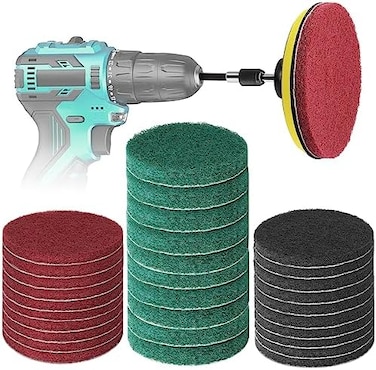 GOH DODD Power Scrubber Pads Kit Drill Attachment, 26 Pieces 4 Inch Drill Brush Scouring Cleaning Pads Great for Kitchen, Bathroom, Auto, Grout, Carpet, Shower, Tub, Grill,Tile, Sanding, Car Headlight