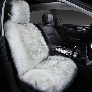 Maples 1Pc Faux Sheepskin Wool Fur Car Seat Cover for Cars SUV Trucks Universal Fit, Soft Plush Synthetic Wool Buck Fur Car Seat Cushions by FL(White Gray.