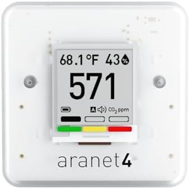 SAF Aranet4 Home: Wireless Indoor Air Quality Monitor for Office or School (CO2, Temperature, Humidity and MorePortable, Battery Powered, E-Ink Screen, App for ConfigurationData History.