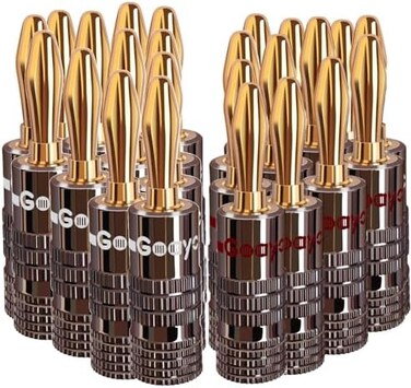 Goaycer 4mm Banana Plugs 12Paris - 24K Gold Plated Bannana Plug Speaker Wire Adapter Connectors (24Pcs.