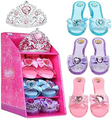 Mastom Girls Play Set. Princess Dress Up Shoes and Tiara (3 Pairs of Shoes1 TiaraRole Play Collection Fashion Princess Shoes for Little Girls.
