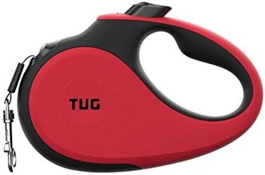 مقود TUG 360 المضاد للتشابك والقابل للسحب للكلاب، مقود للكلاب، شريط/رباط نايلون قوي بطول 5 أمتار (متوسط، أحمر).