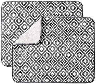 SUBEKYU Dish Drying Mat for Kitchen 2 Pack, Ultra Absorbent Microfiber Dishes Drainer Mats ,19. 2 by 15. 8 Inch(Rhombus.