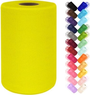 Ableme Deco Yellow Tulle Fabric Rolls 6 Inch by 100 Yards (300 feetRibbon Spool for Tutu Skirt Easter Party Decorations Baby Shower Wedding Gift Wrapping Bow DIY Crafts (Yellow.