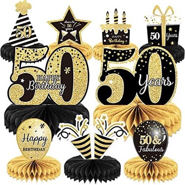 Tevxj 9 Pieces 50th Birthday decorations 50th birthday centerpieces for Tables Decorations Cheers to 50 Years Honeycomb Table Topper Happy 50th Birthday Decorations for Men and Woman Fifty Years Birth