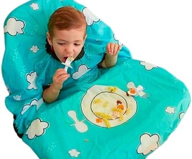 Grabease Allover Waterproof Bib For Self-Feeding Babies And Toddlers 6-24 Mos. &ndash; Baby Bibs With Plate Outline Fully Covers Baby And High Chair &ndash; Safe, Machine Washable Baby Led Weaning Supplies.