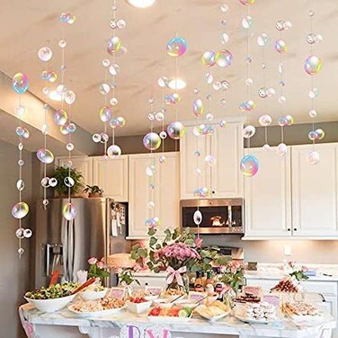 XIAOMAN Transparent Bubble Garlands Mermaid Party Decoration Colored Blue Flat Cutouts Hanging Streamer for Birthday Baptism Wedding Ocean Wall Decal Baby Shower Under Sea Festal Kid Room Photo Props