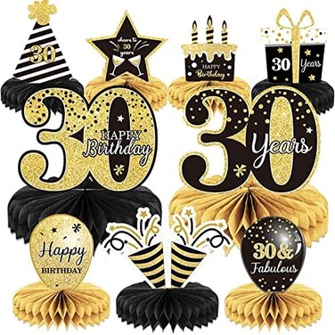 Tevxj 9 Pieces 30th Birthday Decoration 30 th Birthday Centerpieces for Tables Decorations Cheers to 30 Years Honeycomb Table Topper for Men and Women Thirty Years Party Decor Supplies.