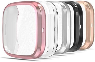 Simpeak Screen Protector Case Compatible with Fitbit Versa 2 Smartwatch, Pack of 5, Full Protection, Soft TPU Plated Bumper Cover, Rose Pink/Clear/Silver/Black/Rose Gold.