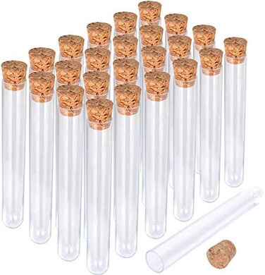 HNYYZL 25Pcs Clear Plastic Test Tubes with Cork Stoppers, 15x100mm 10ml, Good Seal for Jewelry Seed Beads Powder Spice Liquid Storage, Lab Use or Decoration.