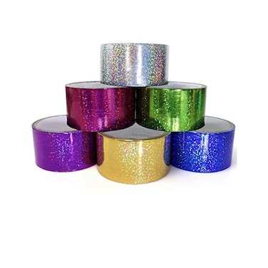 GIFTEXPRESS 6 Holographic Heavy-Duty Assorted Colored Duct Tapes, Sparkle Glitter Tapes Multi Purposes Bright Colors for DIY, Art Craft, 2" Roll by 5 yds.