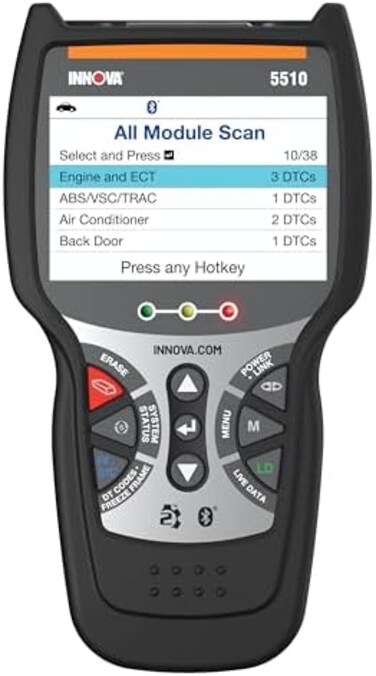 INNOVA 5510 OBD2 Scanner, Scan Tool for ABS, All System Scanner, Caliper Service, Brake Pad Life, Read/Erase ABS/SRS Codes, Reset Oil Light, Live Data, Updates Included.