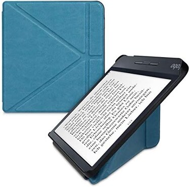 جراب kwmobile Origami متوافق مع Kobo Libra H2O - غطاء جلدي PU رفيع مع حامل - بترولي.