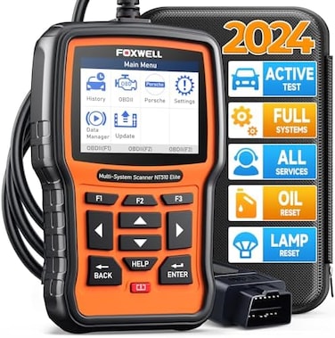 FOXWELL NT510 fit for Porsche Diagnostic Tool Full System ABS SRS Engine Code Reader OBD2 Scanner with Bi-Directional Control All Service Reset Oil EPB SAS ESP Crankshaft Relearn Battery Registration.