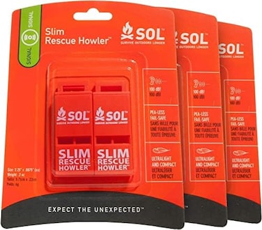صافرة إنقاذ رفيعة طويلة من نوع S.O.L. Survive Outdoors، قطعتان (عبوة من 3).