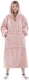 Waitu Wearable Blanket Sweatshirt for Women and Men, Super Warm and Cozy Big Blanket Hoodie, Thick Flannel Blanket with Sleeves and Giant Pocket - Pink.