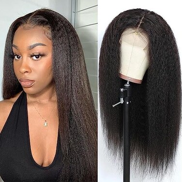 veravicky Straight Wig 16 Inch 180% Density Yaki Straight Human Hair Wig With Pre-Plucked HairlineAdjustable Straps,Natural Black 13x4 Lace Front Wigs Human Hair For Black Women.