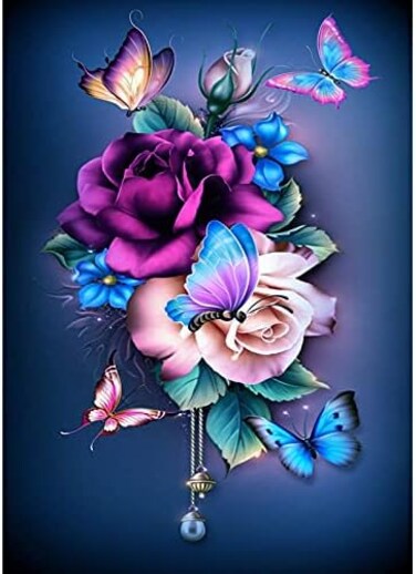 DOTZSO Diamond Painting Diamond Painting Kits for Adults,DIY 5D Round Full Drill Butterfly Flowers Diamond Art,Very Suitable for Home Leisure and Wall Decoration 11. 8x15. 7 (InchesAdult 5d Diamond Pa