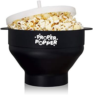 Proper Popper The Original Microwave Popcorn Silicone Popcorn Maker, Collapsible Bowl BPA FreeDishwasher Safe - (Black.