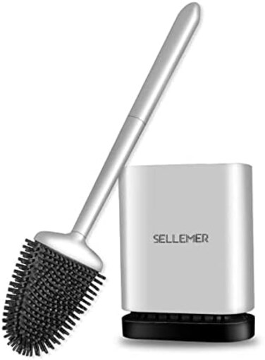 Sellemer Bathroom Toilet Brush and Holder Set, Toilet Bowl Cleaner Brush with Holder for Bathroom Storage and Organization, Carrying Solid Anti-Rust Handle Design.
