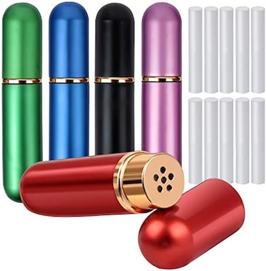 YGDZ Essential Oil Nasal Inhaler, 5 Refillable Aluminum Glass Inhalers with 10 Cotton Wicks - Aromatherapy, Stress Relief, Energy Motivation, Immune Support.