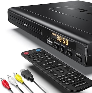 ELECTCOM PRO DVD Player for TV with HDMI, Multi Region DVD Player, DVD Players for Smart TV, HDMI and RCA Cable Included, Simple DVD Player for Elderly, CD Player for Home Stereo System - Black.