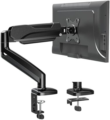 MOUNTUP Single Monitor Desk Mount, Adjustable Gas Spring Monitor Arm Support Max 32 Inch, 4. 4-17. 6lbs Screen, Computer Monitors Stand Holder with Clamp/Grommet Mounting Base, VESA Mount Bracket, Bla