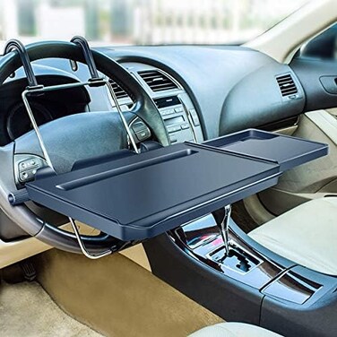 Xergur 2 in 1 Car Steering Wheel Tray/Back Seat Headrest Tray for Eating Food Drink and Writing Laptop Work, Black Car Desk.