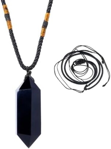 Runyangshi Healing Crystal Pendants, Double Pointed Natural Crystal Quartz Necklace 6 Faceted Chakra Crystal Wand Stone&hellip;.