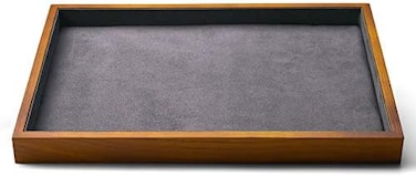 Oirlv Wood Flat Jewelry Tray Stackable Jewelry Drawer Organizer Showcase Jewelry Holder(Grey.