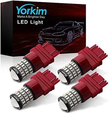 مصباح Yorkim 3157 LED أحمر ساطع، مصباح 3156 LED أحمر لمصابيح الفرامل الخلفية للسيارة مع جهاز عرض - 3056 3156 3057K 4157K 3047K 3157LL 3457 3057 4057 4157 T25 مصابيح LED، عبوة من 4.