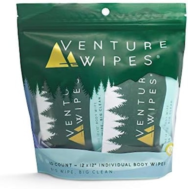 Venture Wipes Tea Tree Oil Body Wipes - Adventure Wipes for Adults - Biodegradable Cleansing Wipes with Aloe and Vitamin E - Camping Essentials - Individually Wrapped Body Wipes - 10 Count Bag.