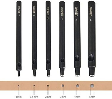 OWDEN Professional 6Pcs. Leather Hollow Punch Set. Size: 1. 0-5. 0mm for Leather Belt, Watch Band and Leather Strap Gasket. with a Free Mini Cutting mat.