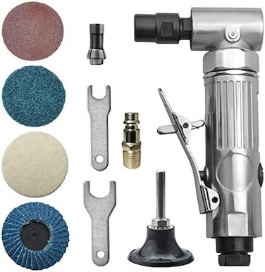 PROSHI angle air die grinder 1/4" with 4 pcs 2" roll lock sanding discs, polished color angle pneumatic die grinder.
