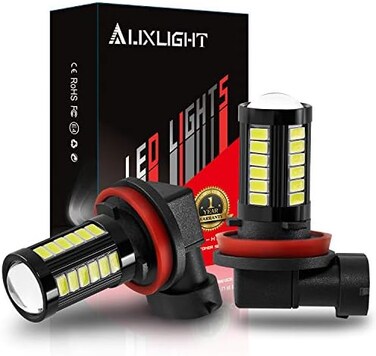 AUXLIGHT H11 H8 H11LL H8LL H16 (مصابيح ضباب LED يابانية 6000K زينون أبيض، فائقة السطوع 2800 لومن 33 رقاقة SMD مصابيح تشغيل نهارية LED بديلة للسيارات والشاحنات (عبوة من 2).