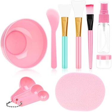 anezus Face Mask Mixing Bowl Set, 11 Pcs DIY Facemask Mixing Tool Kit with Facial Mask Bowl Stick Spatula Silicone Brush Spray Bottle Puff Soaking Bottle Gauges.