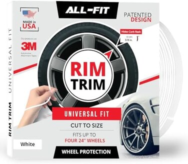 All-Fit Automotive Rim Trim Wheel Protection Strips for Curb Rash and Wheel Scratch Prevention &ndash; Made in The USA &ndash; Universal Fit (White.