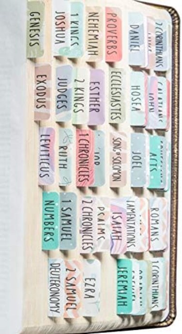 DiverseBee Laminated Bible Tabs (Large Print, Easy to Read, Personalized Bible Journaling Tabs, 66 Book Tabs and 18 Blank Tabs - Uniform Theme.