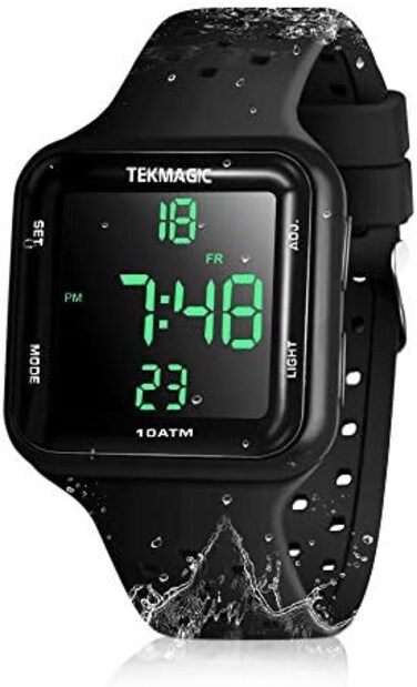 TEKMAGIC 100m Water Resistant Scuba Diving Watch with Stopwatch, Alarm Clock Functions, Dual Time Display, 12/24 Hour Format.