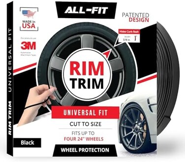 All-Fit Automotive Rim Trim &ndash; Durable DIY Car Exterior Accessories for Curb Rash Protection &ndash; Fits Up to Four 24&rdquo; Wheels &ndash; Flexible, Durable Wheel Rim Protector (3/8&Prime; width/Black.