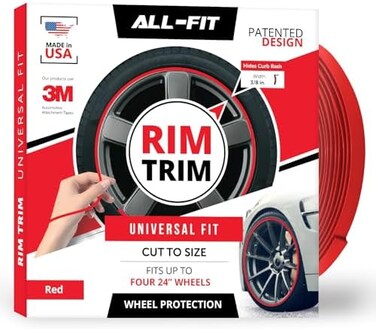 All-Fit Automotive Rim Trim Wheel Protection Strips for Curb Rash and Wheel Scratch Prevention &ndash; Made in The USA &ndash; Universal Fit (Red.