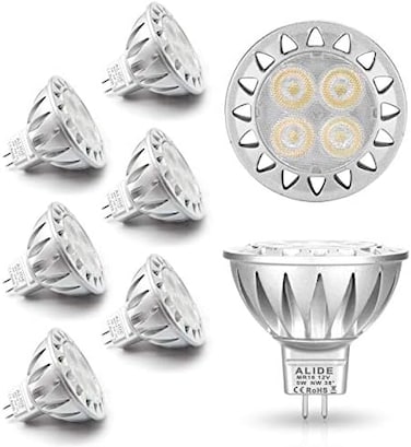 ALIDE MR16 GU5. 3 Led Bulbs 5W 4000K Neutral/Natural White,20W-35W Halogen Equivalent,12V MR16 Low Voltage Bulbs for Outdoor Landscape Flood Ceil Track Lighting,Not Dimmable,450lm,38 Deg,6 Pack.
