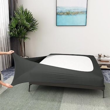 ALYVIA SPRING Box Cover Queen Size - Jersey KnitStretchy Wrap Around 4 Sides, Alternative for Bed Skirt - Queen/Cal Queen, Gray.