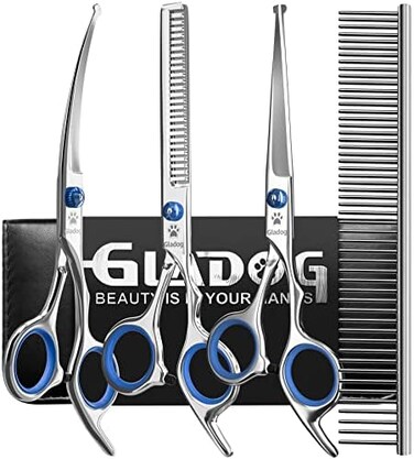 مقصات GLADOG الاحترافية للعناية بالكلاب ذات رؤوس دائرية آمنة، مجموعة مقصات 5 في 1 للعناية بالكلاب، مقصات حادة ومتينة للعناية بالحيوانات الأليفة من الكلاب والقطط.