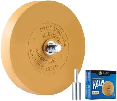 S SATC Decal Eraser Wheel Pin Stripe Removal Tool 1 Pack - Black Rubber Wheel with Adapter with Electric Drill - Removes Vinyl, Decals, GraphicsDouble Faced Tape.