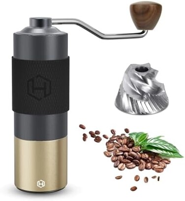 HEIHOX Manual Coffee Grinder - Hand Coffee Grinder with Adjustable Conical Stainless Steel Burr Mill, Capacity 30g Portable Mill Faster Grinding Efficiency Espresso to Coarse for Office, Home, Camping